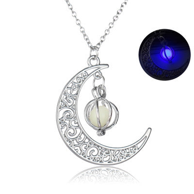 Fashion Moon Natural Glowing Stone Healing Necklace Women Gift Charm Luminous Pendant Necklace Jewelry