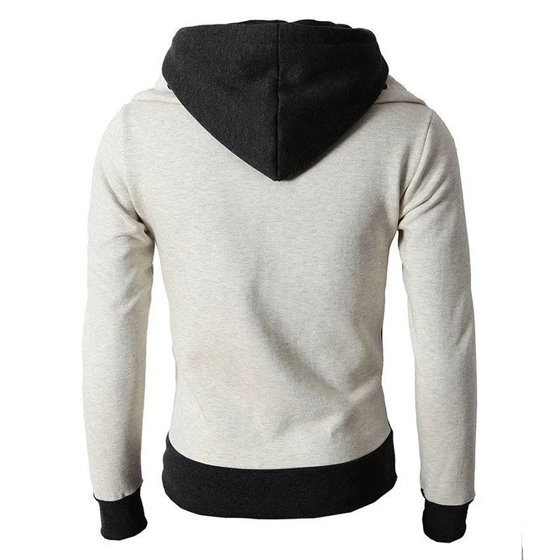 Men's Zip UP Hooded Jacket Fake Two Piece Sports Cardigan Casual Slim Sweatshirt Jacket